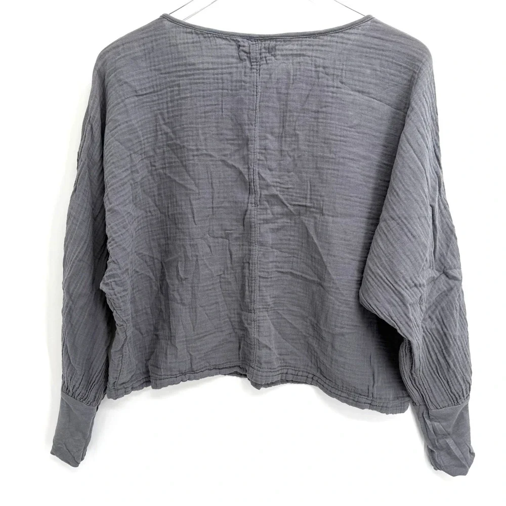 Velvet by Graham & Spencer Grey Cotton Gauze Size S Batwing Long Sleeve Blouse - Picture 4 of 8